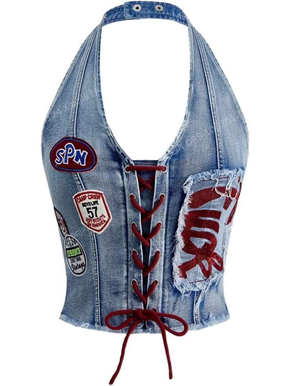 Y2K Denim Halter Corset Crop Top - Trendy Going Out Vest for Stylish Women